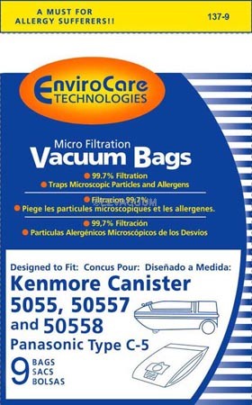 9 Kenmore Micro Filtration Type C Allergy Vacuum Bags 5055 50557 50558 Nine 