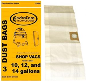 Paper Bag for Shop Vac Vacuum – Tank Capacity of 10 to 14 gallons (45.5 L to 63.6 L) – Pack of 3 Bags